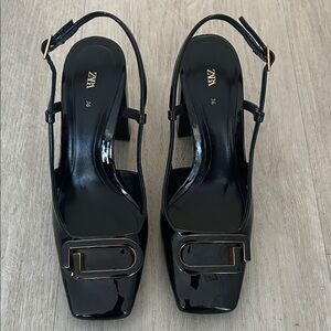 Zara Glossy Black Slingback Heels
